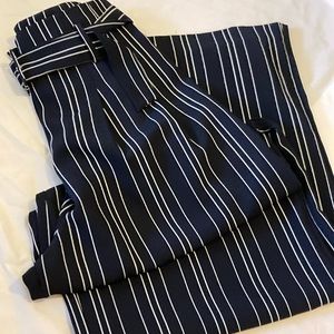 pinstripe dress pants with belt and pockets